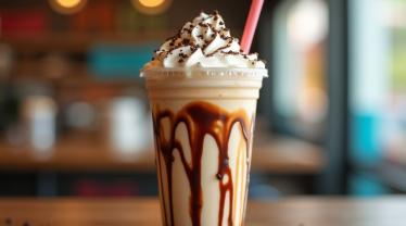 Verfrissende koffie milkshake met slagroom en chocoladesiroop