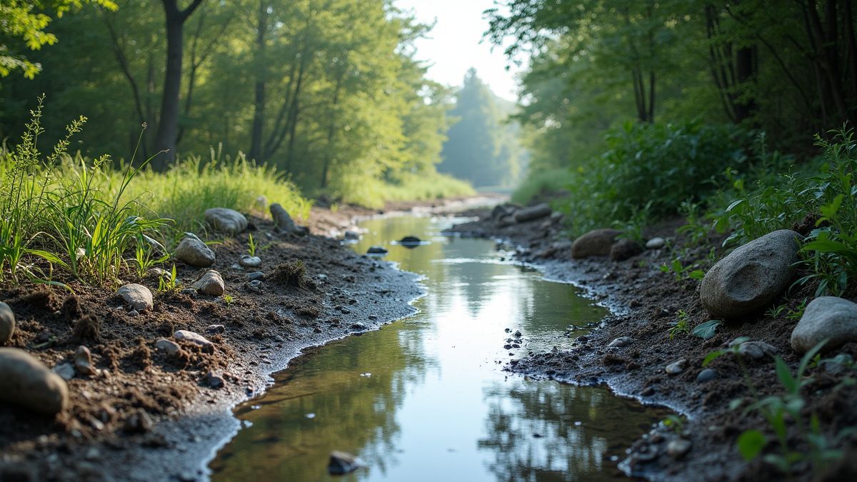 Verontreinigde rivier vol afval