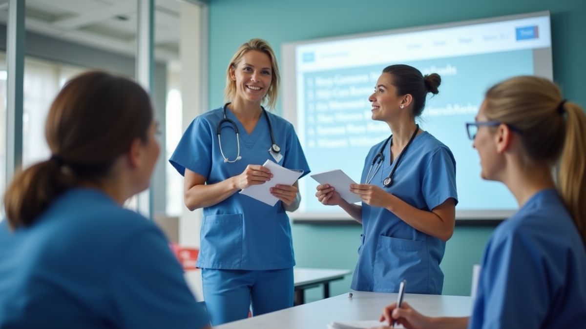 Verpleegkundigen nemen deel aan een training over nieuwe technologie in de zorg.