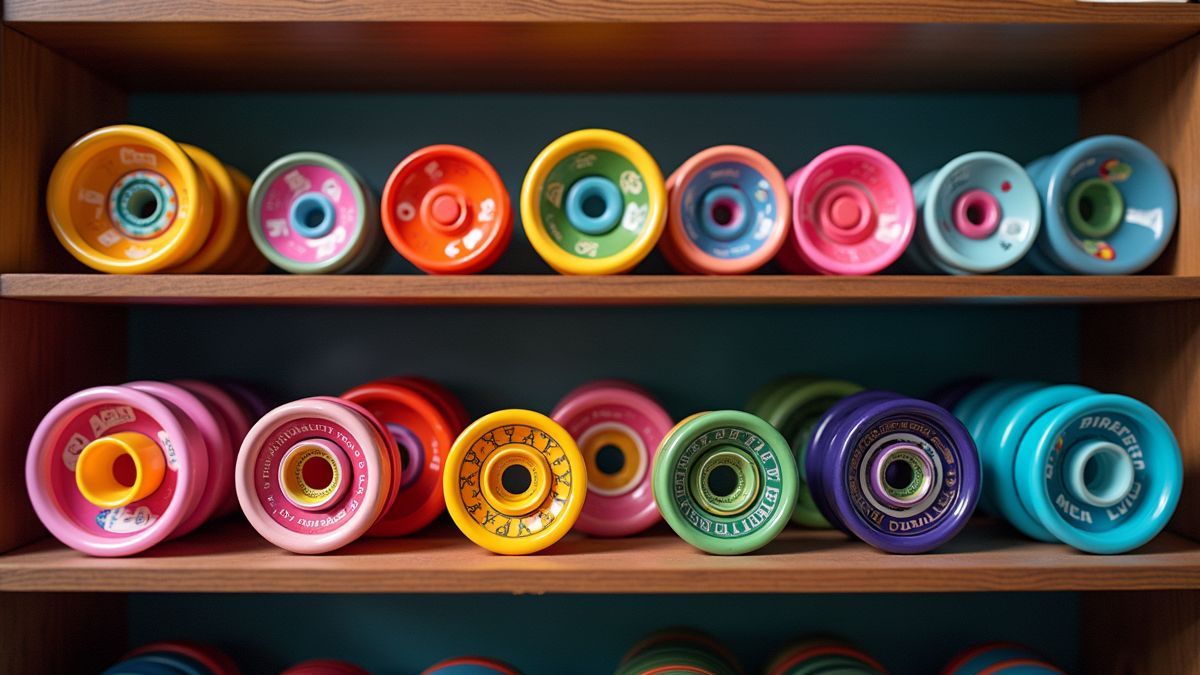 Verscheidenheid aan yo-yo's op een stijlvolle plank