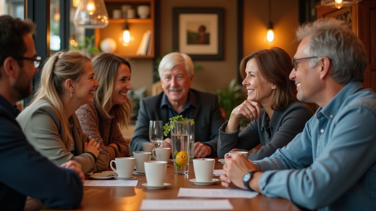 Verschillende expats delen hun ervaringen in een café