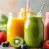 Verschillende kleurrijke smoothies met vers fruit.