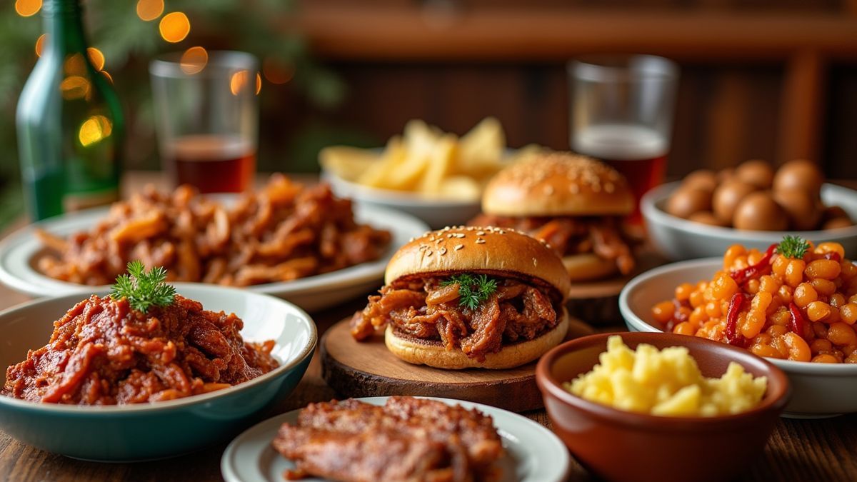 Verschillende pulled pork gerechten op een tafel