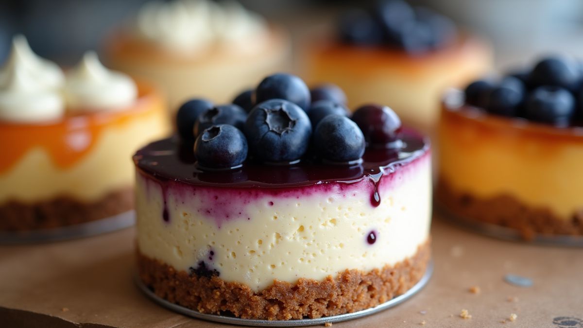 Verschillende soorten cheesecake inclusief blauwe bessen cheesecake