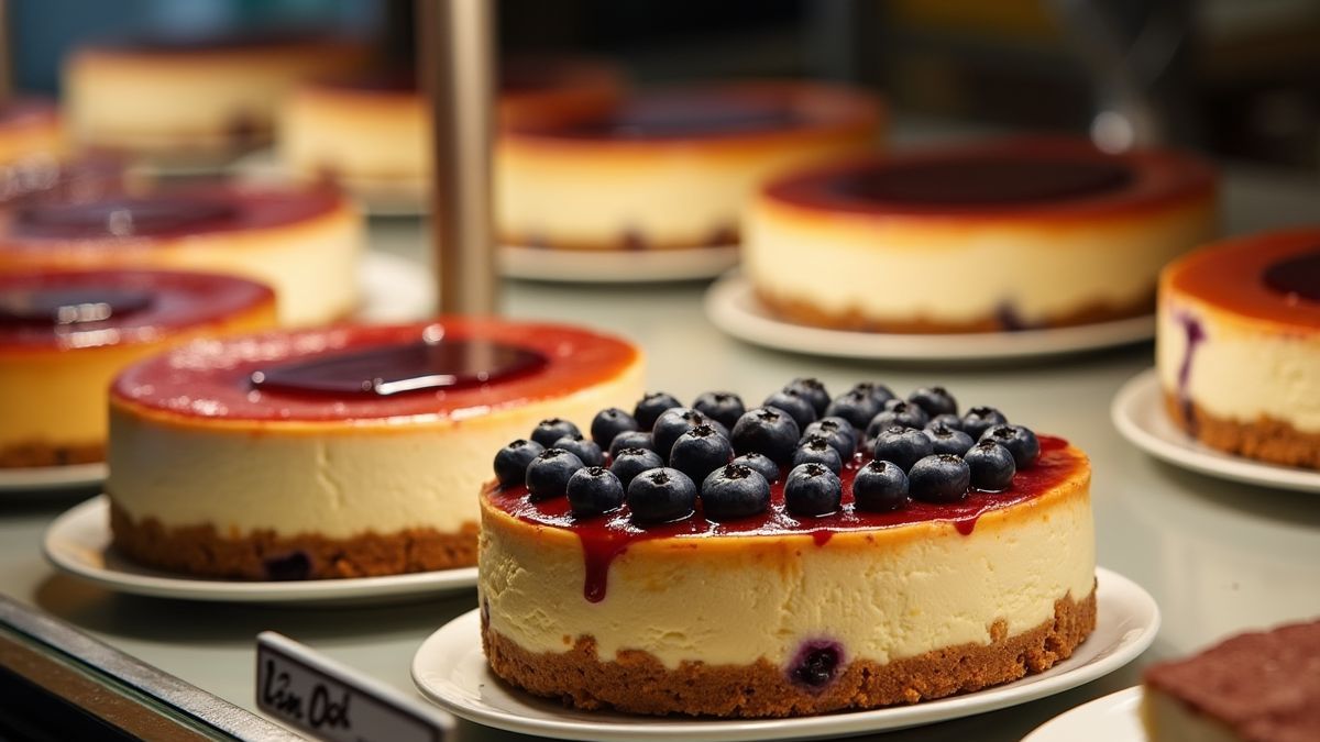 Verschillende soorten cheesecake inclusief blauwe bessen cheesecake