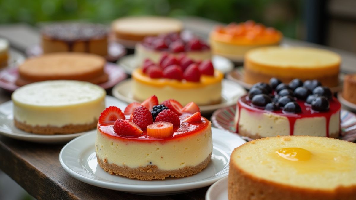 Verschillende soorten cheesecakes op een picknicktafel