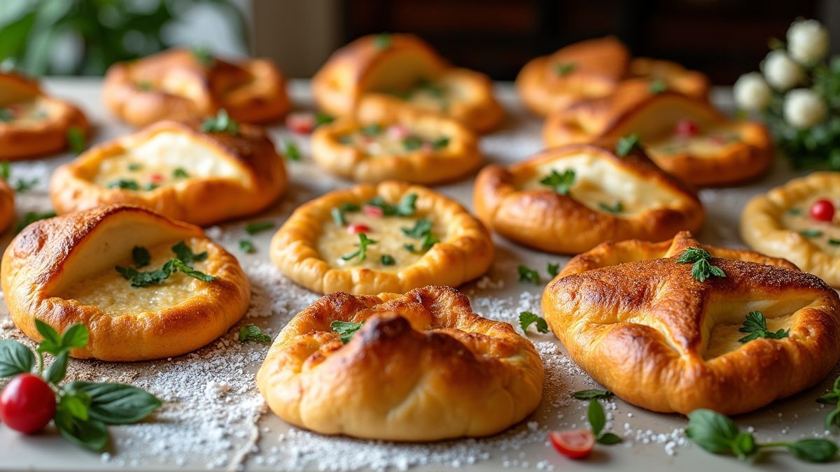 Verschillende soorten Khachapuri op een mooie tafel.