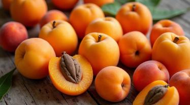 Verse en gedroogde abrikozen op een tafel.