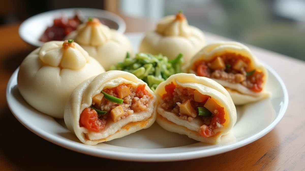 Versgestoomde bao met traditionele vullingen.