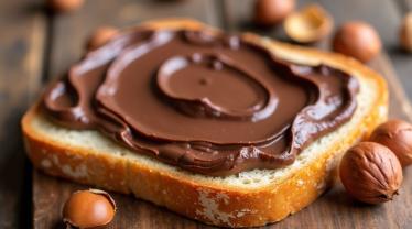 Verspreid Nutella op een snee brood