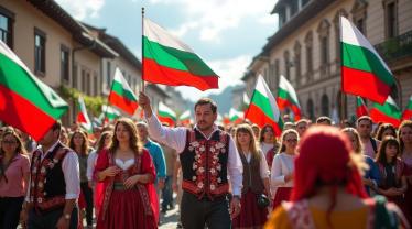 Viering van Eenheiddag in Bulgarije met traditionele kleding