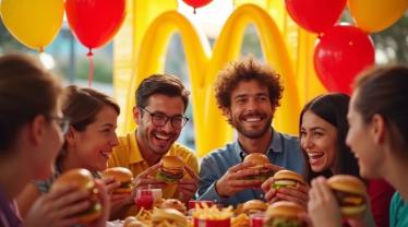 Mensen vieren McDonald’s Dag in een restaurant.