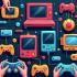 Viering van videogames met verschillende consoles en controllers