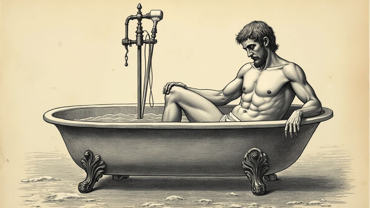 Vintage illustratie van Archimedes in een bad