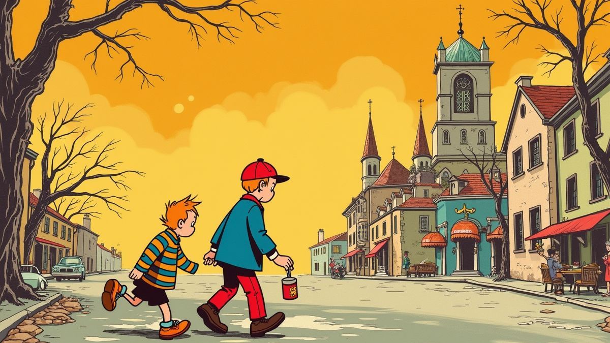 Vintage stripboekomslag met Kuifje en Lucky Luke
