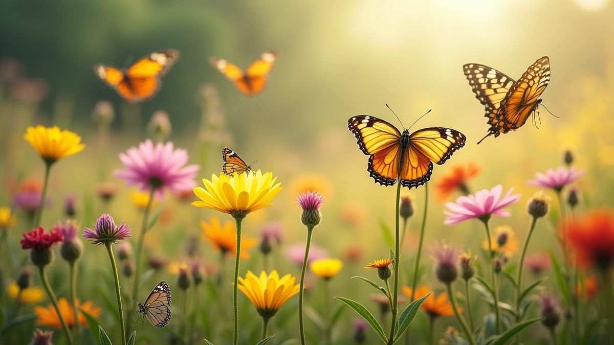 Vlinders in een weide met wilde bloemen