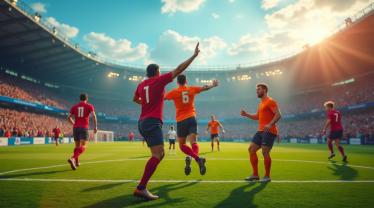 Voetbalspelers vieren op het veld