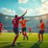 Voetbalspelers vieren op het veld