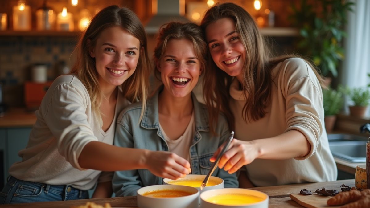 Vrienden bakken samen crème brûlée