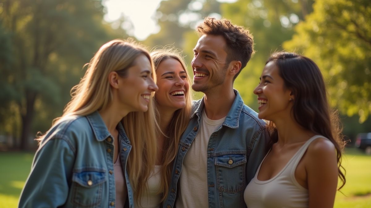 Vrienden die samen lachen in het park.