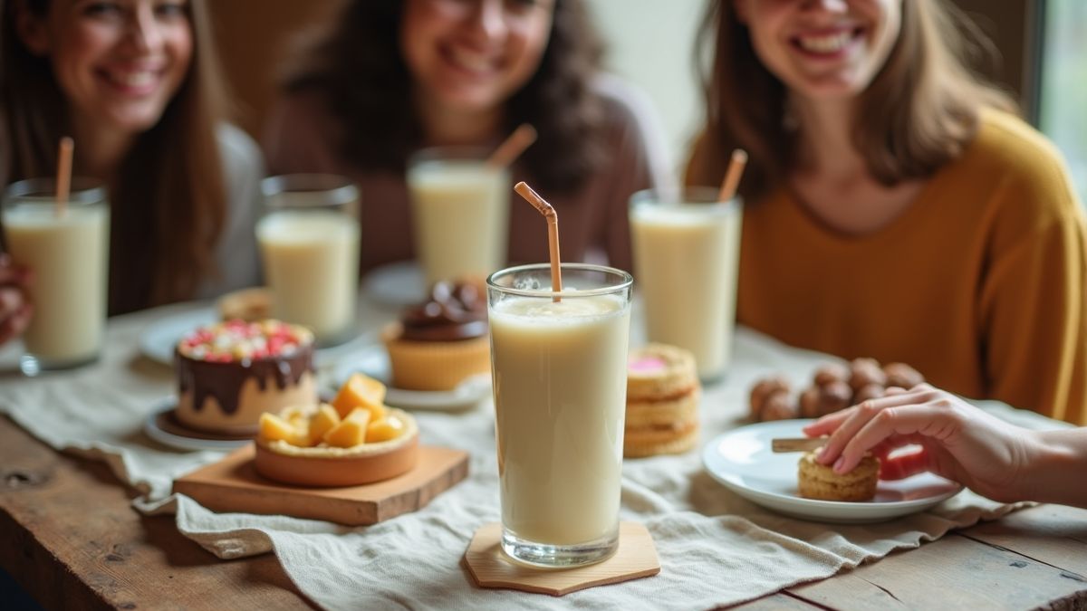 Vrienden die samen witte chocolade proeven.