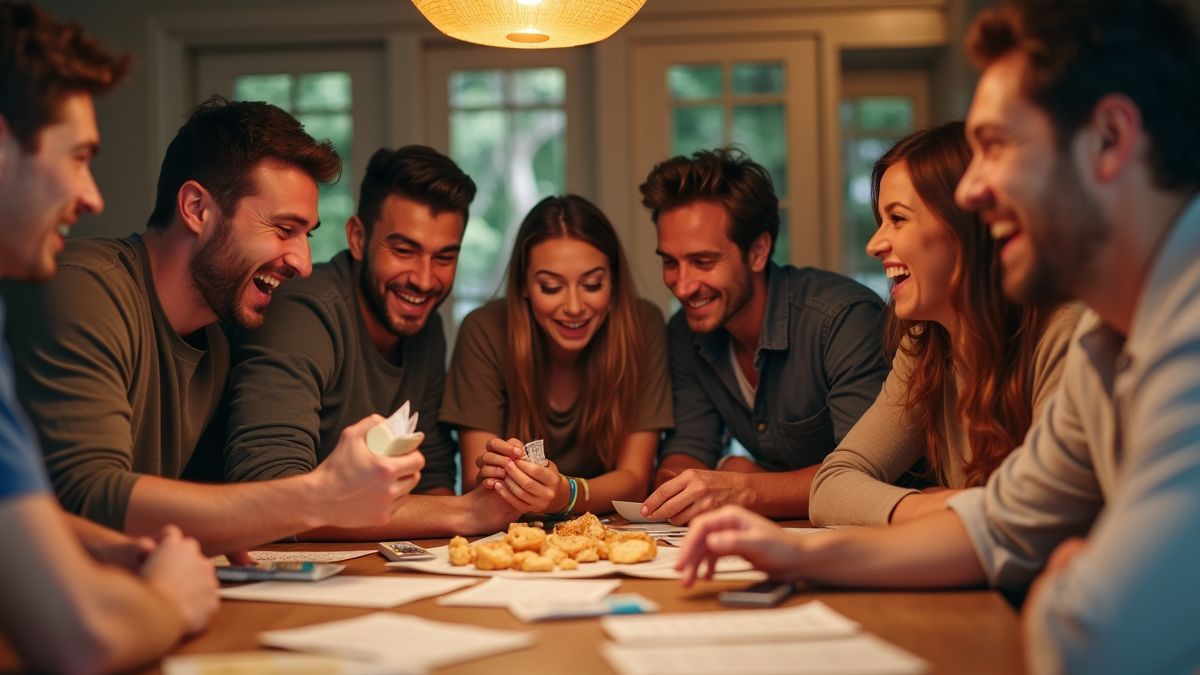 Vrienden genieten van een loterijfeest.