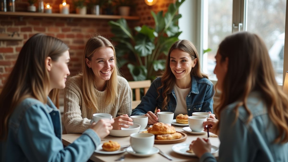 Vrienden genieten van een traditionele fika op de Nationale Feestdag