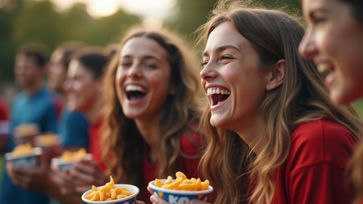 Vrienden kijken naar een footballwedstrijd met snacks