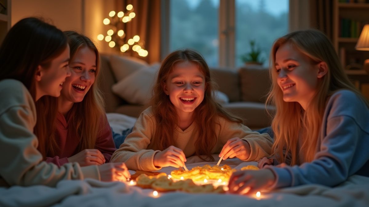 Vrienden spelen spelletjes tijdens een slaapfeestje