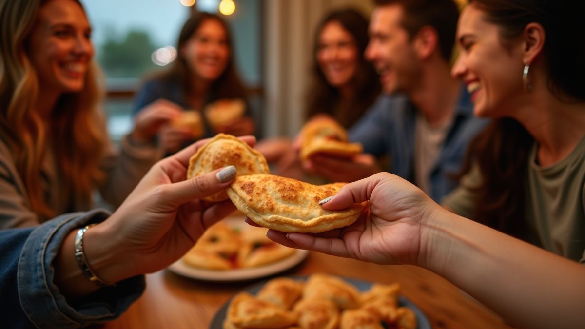 Vrienden vieren Empanada Dag samen.