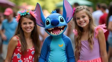 Vrienden vieren Stitch Dag met kleurrijke kostuums