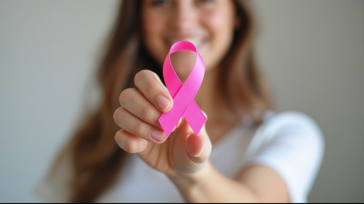 Vrouw met roze lint