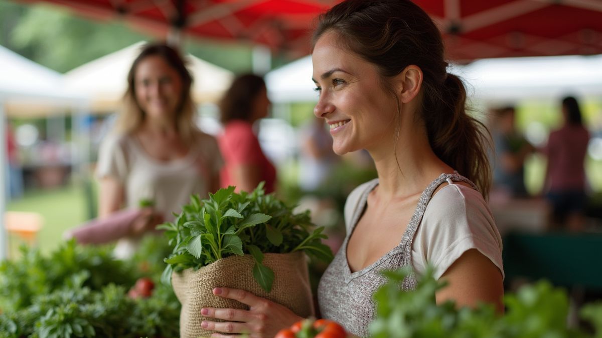 Vrouwen op een lokale markt met biologische producten