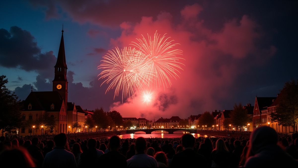 Vuurwerk boven Belgische stad