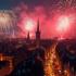 Vuurwerk boven een levendige stad