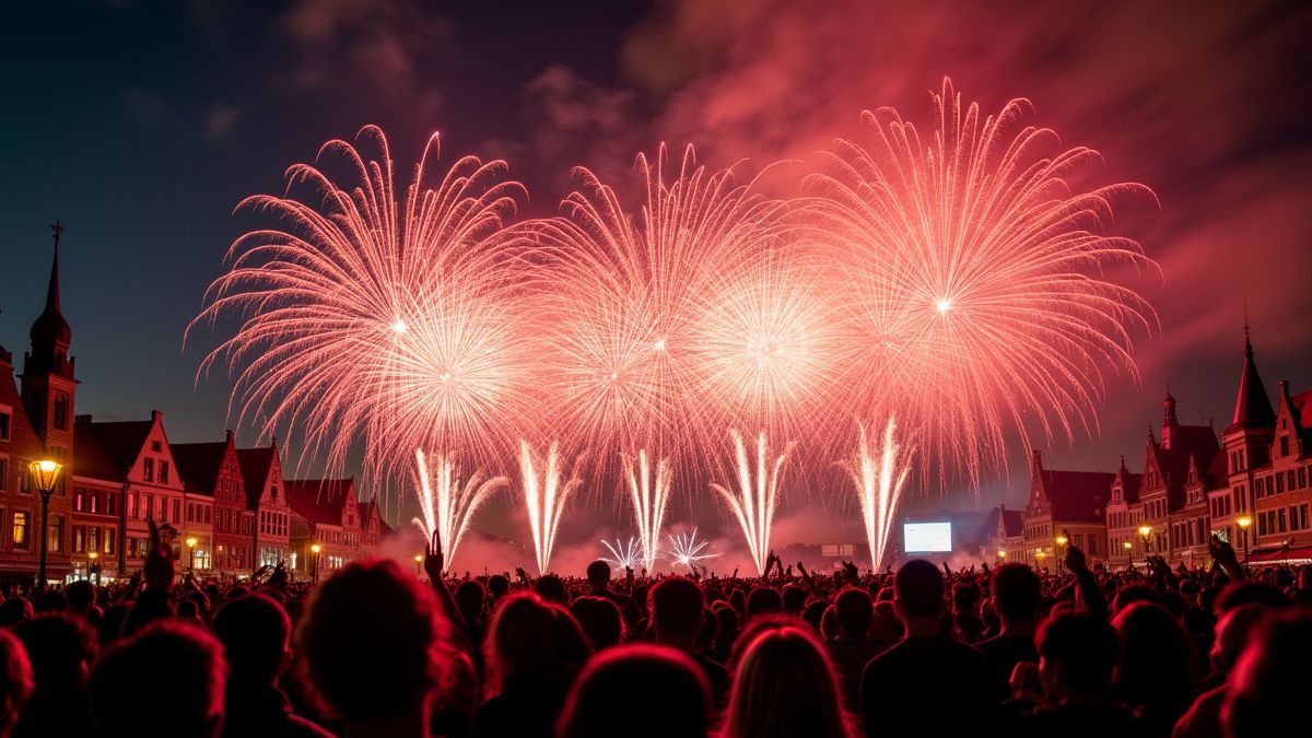 Vuurwerk boven een levendige stad