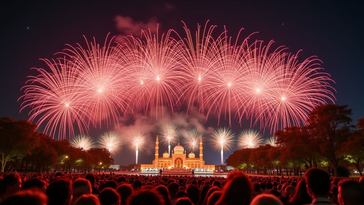 Vuurwerk tijdens de viering van de Republiek Dag.