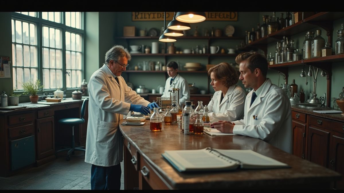 Wetenschappers in een historisch laboratorium