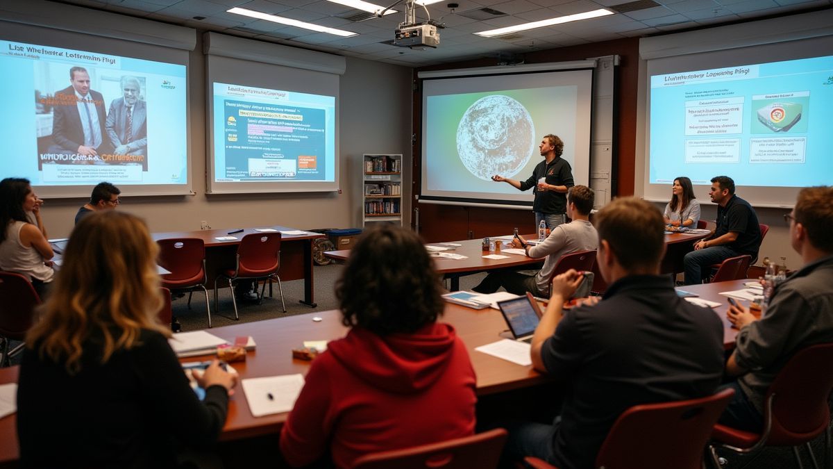 Workshop over intellectueel eigendom met interactieve multimedia displays.