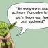 Yoda die praat met zijn unieke zinsstructuur.