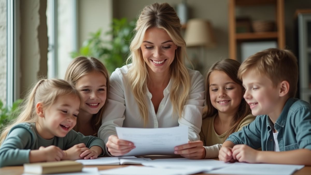 Zakenvrouw met kinderen in thuiskantoor