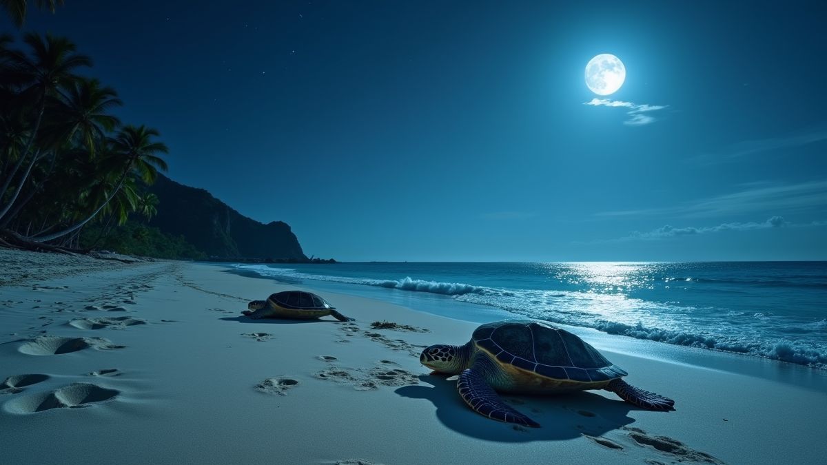 Zeeschildpadden die aan het nestelen zijn op een rustig strand
