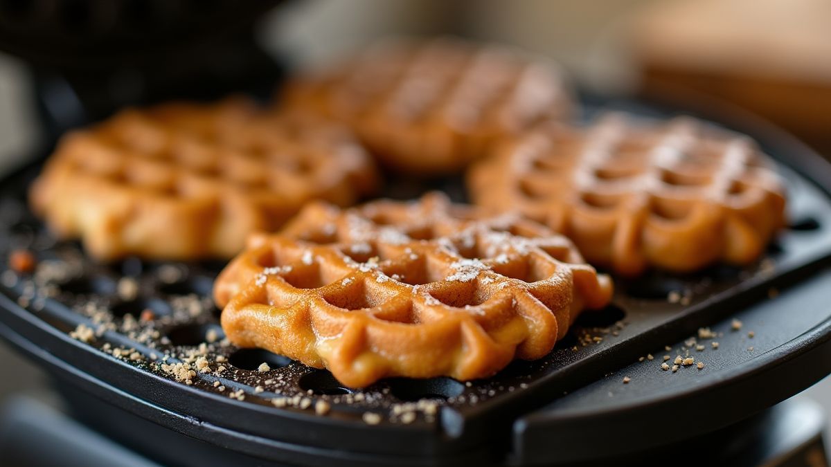 Zelfgemaakte stroopwafels die bereid worden op een wafelijzer
