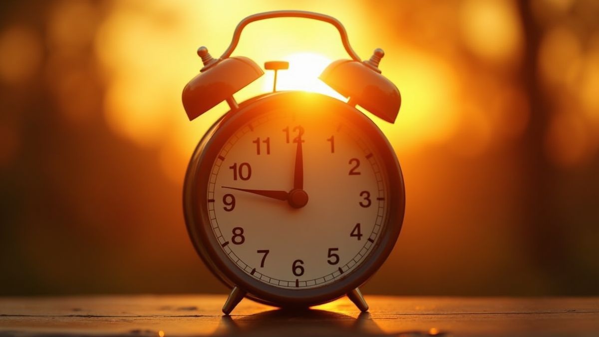 Zonsopgang en een analoge klok die de natuurlijke ritmes symboliseren